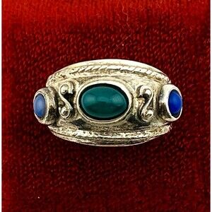 Blue and Green Onyx Sterling Silver Band Ring Size 7.5 Mexican Made Heavy  14 Gr